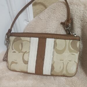 Coach Brown and Cream Signature Wristlet
